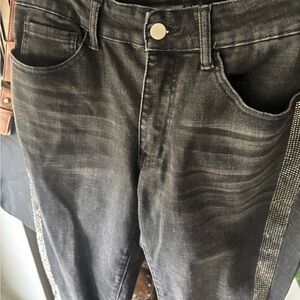 Vocal Black Washed Jeans with Side Rhinestone Trim size Large